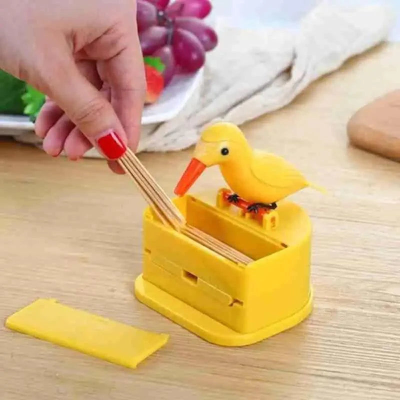 New Yellow Small Bird Toothpick Container Automatic Toothpick Dispenser Toothpick Holder Home Decoration Kitchen Accessories Stevvex