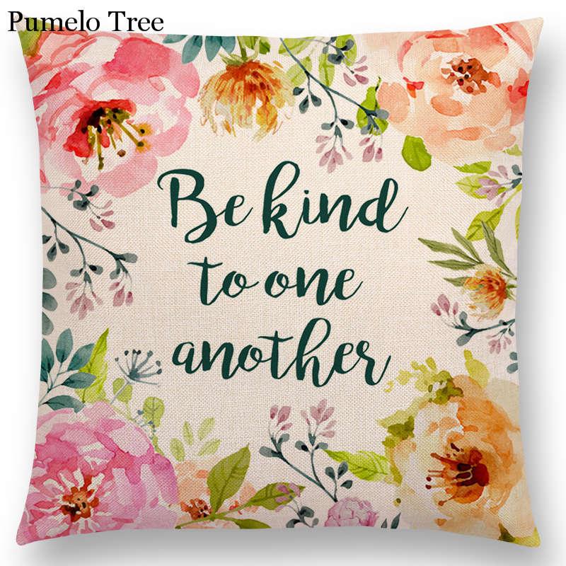 Newest Floral Quotes Decorative Pillow Covers Fresh Flowers Garland Inspirational Words Decorative Cotton Linen Throw Pillow Cushion Covers And Gifts For Women Daughter Mum Best Friend Birthday Home Decorations Stevvex