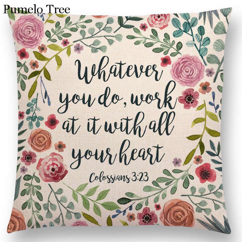 Newest Floral Quotes Decorative Pillow Covers Fresh Flowers Garland Inspirational Words Decorative Cotton Linen Throw Pillow Cushion Covers And Gifts For Women Daughter Mum Best Friend Birthday Home Decorations Stevvex