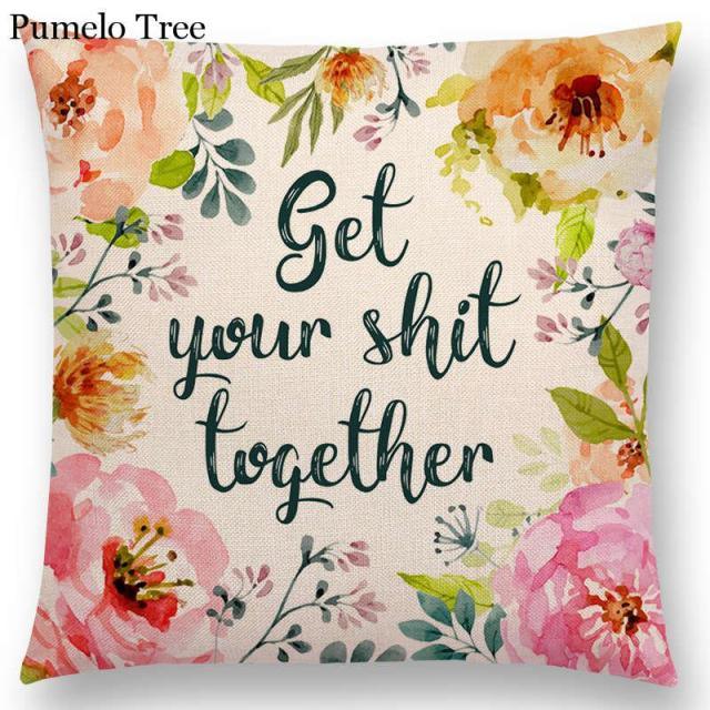 Newest Floral Quotes Decorative Pillow Covers Fresh Flowers Garland Inspirational Words Decorative Cotton Linen Throw Pillow Cushion Covers And Gifts For Women Daughter Mum Best Friend Birthday Home Decorations Stevvex