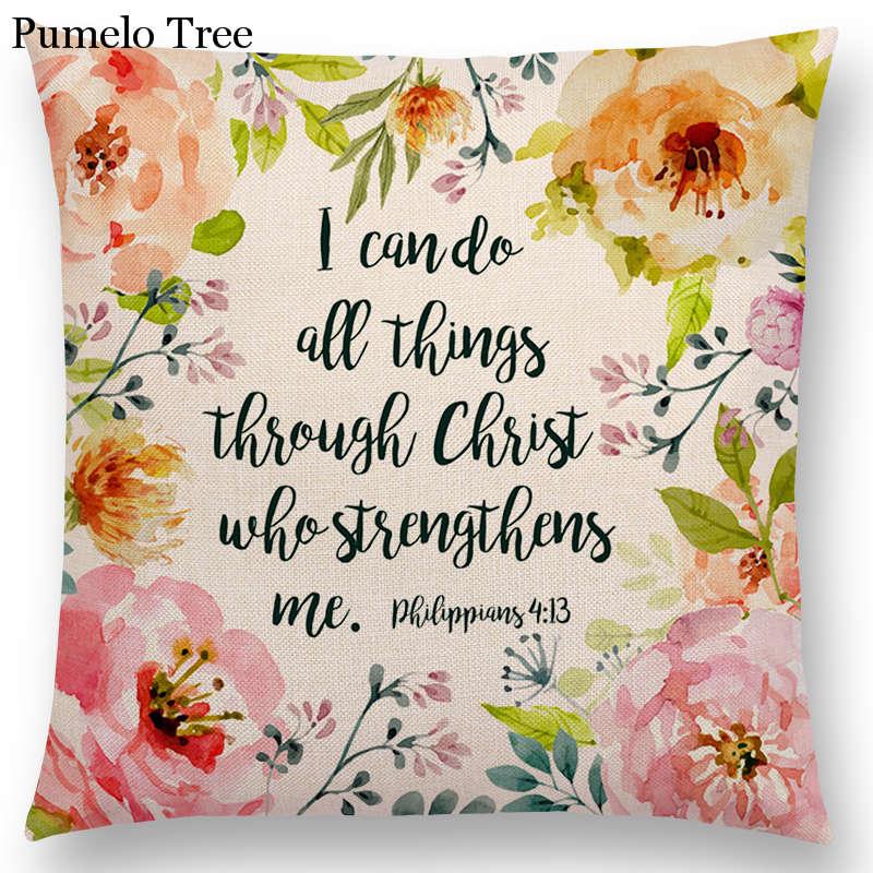 Newest Floral Quotes Decorative Pillow Covers Fresh Flowers Garland Inspirational Words Decorative Cotton Linen Throw Pillow Cushion Covers And Gifts For Women Daughter Mum Best Friend Birthday Home Decorations Stevvex
