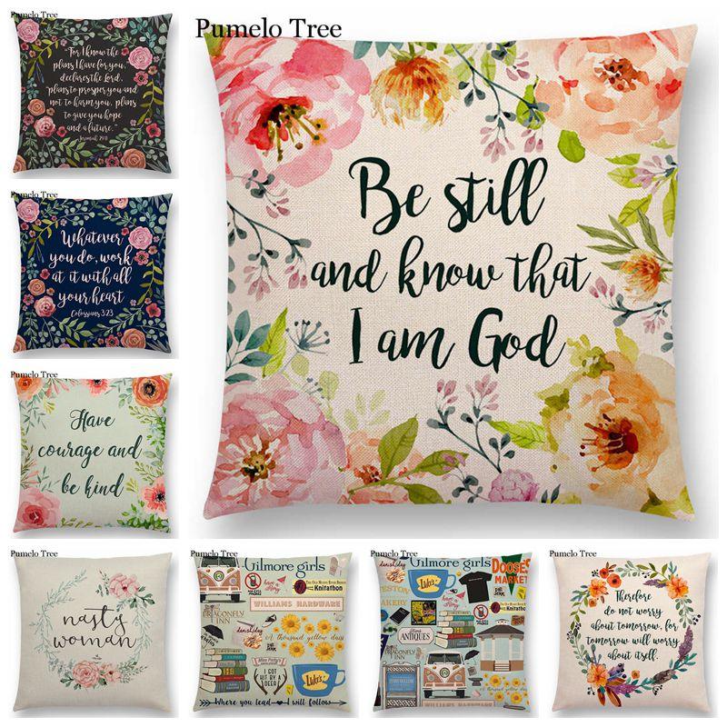 Newest Floral Quotes Decorative Pillow Covers Fresh Flowers Garland Inspirational Words Decorative Cotton Linen Throw Pillow Cushion Covers And Gifts For Women Daughter Mum Best Friend Birthday Home Decorations Stevvex
