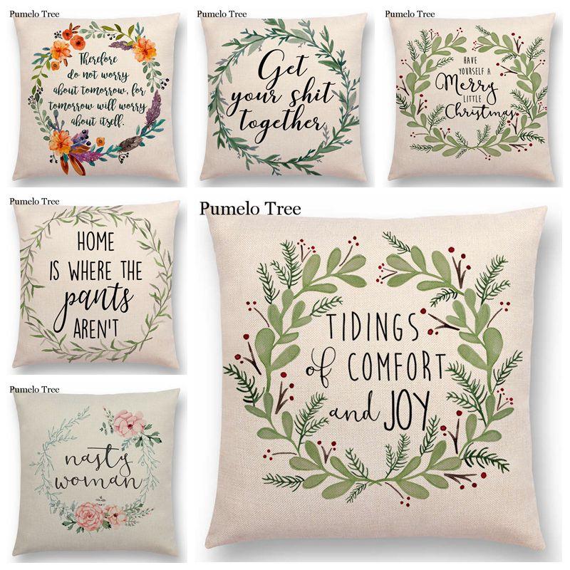 Newest Floral Quotes Decorative Pillow Covers Fresh Flowers Garland Inspirational Words Decorative Cotton Linen Throw Pillow Cushion Covers And Gifts For Women Daughter Mum Best Friend Birthday Home Decorations Stevvex