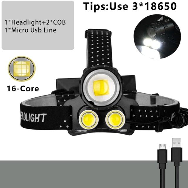 Newest  Waterproof XHP199 16-Core Super Bright Powerful Lantern Headlamp XHP110 LED USB  Flashlight XHP50 Headlight Rechargeable 18650 Zoom Torch Light Stevvex
