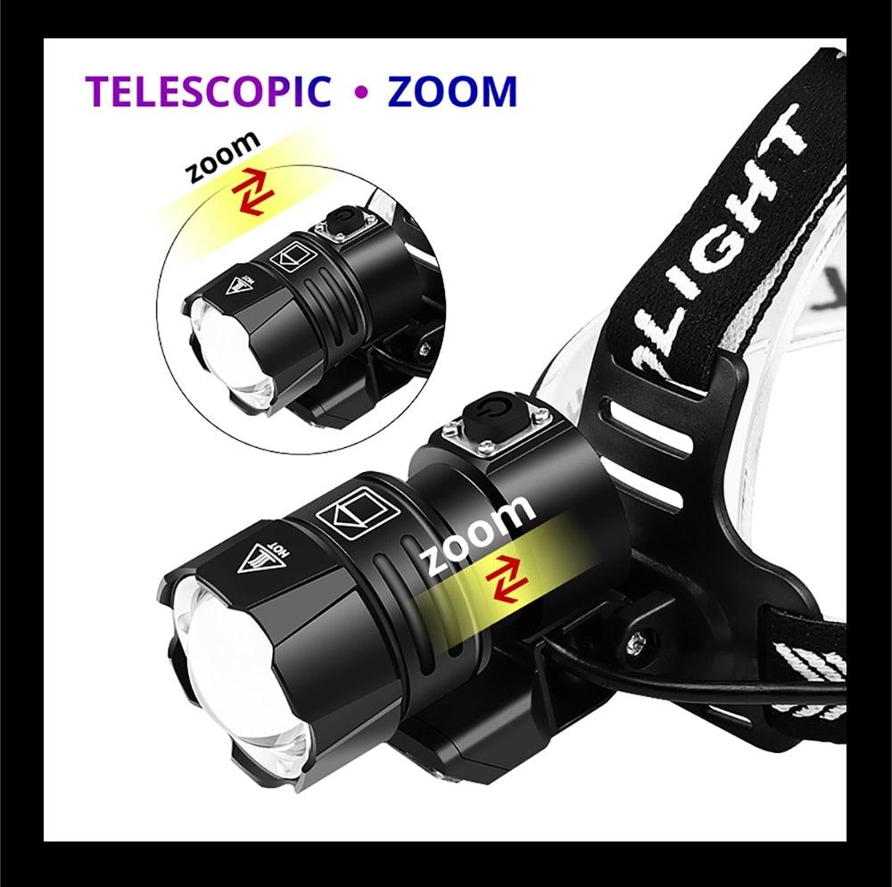 Newest  Waterproof XHP199 16-Core Super Bright Powerful Lantern Headlamp XHP110 LED USB  Flashlight XHP50 Headlight Rechargeable 18650 Zoom Torch Light Stevvex