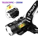 Newest  Waterproof XHP199 16-Core Super Bright Powerful Lantern Headlamp XHP110 LED USB  Flashlight XHP50 Headlight Rechargeable 18650 Zoom Torch Light Stevvex