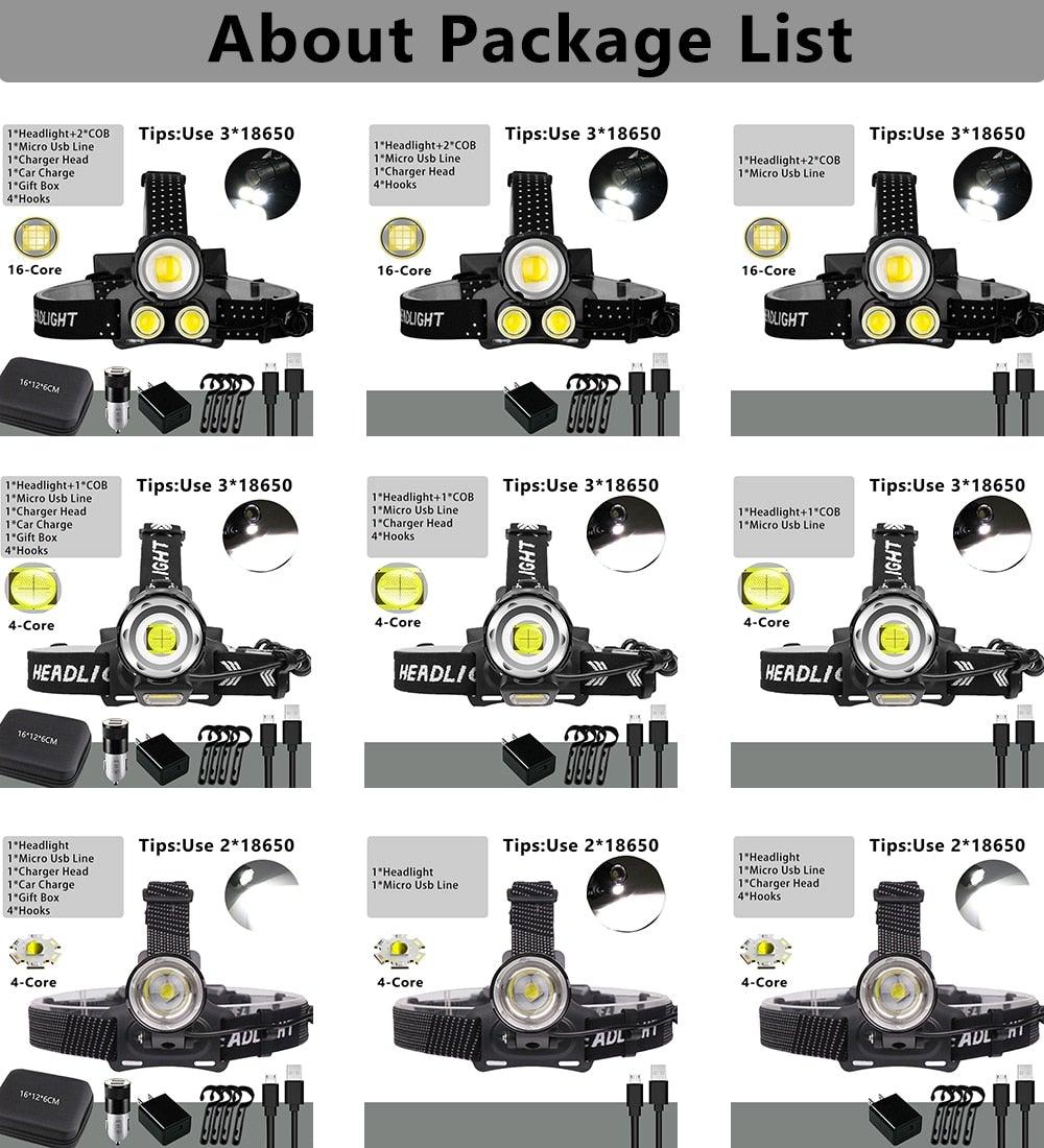 Newest  Waterproof XHP199 16-Core Super Bright Powerful Lantern Headlamp XHP110 LED USB  Flashlight XHP50 Headlight Rechargeable 18650 Zoom Torch Light Stevvex