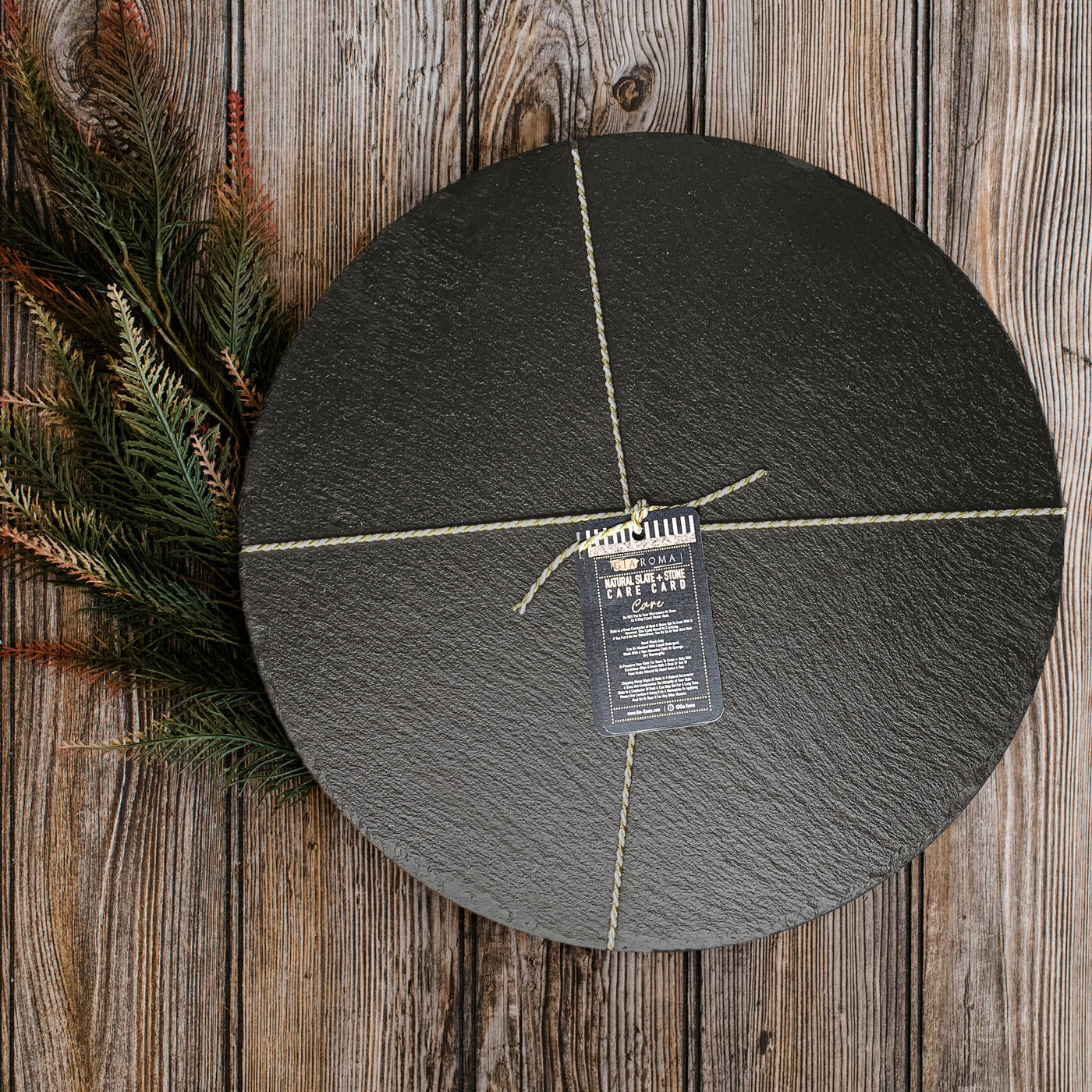 Slate Round 11" Cheese Board Natural Layered Edge Slim 5-6mm BandsCo Straps