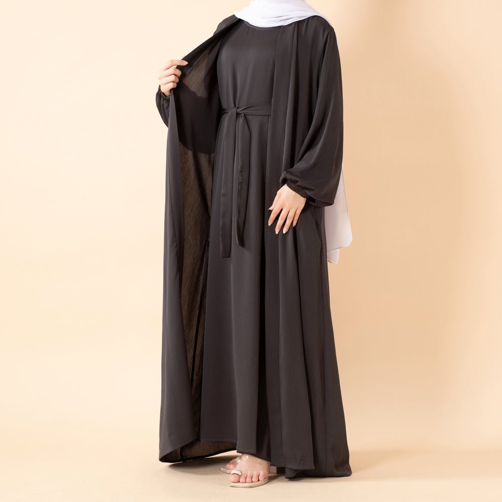 Premium Nida Zoom Open Abaya 3-Piece Set (MOA239) Mariam's Collection