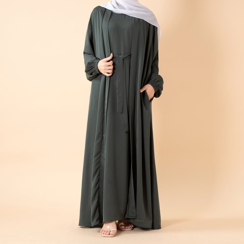 Premium Nida Zoom Open Abaya 3-Piece Set (MOA239) Mariam's Collection