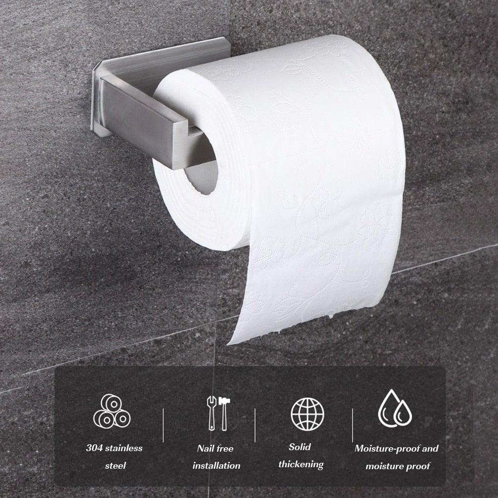 No-Drill Self Adhesive Toilet Paper Holder Stainless Steel Bathroom Kitchen Roll Paper Accessory Tissue Towel Rack Metal Holders Toilet Tissue Roll Holders Dispenser And Hangers Wall Mounted For Bathroom  Kitchen Stainless Steel Modern Square Style Stevvex