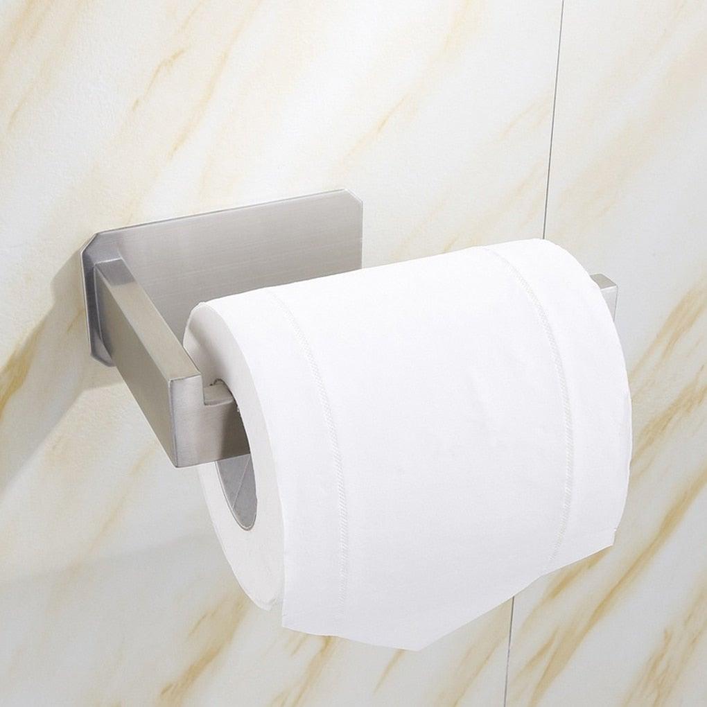 No-Drill Self Adhesive Toilet Paper Holder Stainless Steel Bathroom Kitchen Roll Paper Accessory Tissue Towel Rack Metal Holders Toilet Tissue Roll Holders Dispenser And Hangers Wall Mounted For Bathroom  Kitchen Stainless Steel Modern Square Style Stevvex
