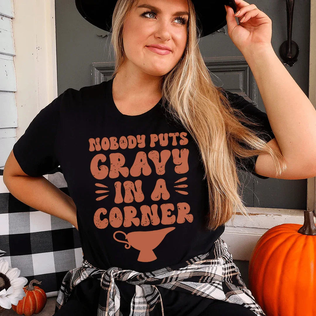 Nobody Puts Gravy In A Corner Tee Peachy Sunday
