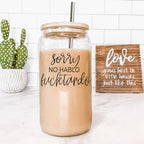 No Hablo 17oz Glass Tumbler With Bamboo Lid, 2 Stainless Straws And Cleaner BandsCo Straps