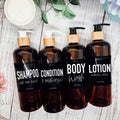16oz Amber Refillable Plastic Bullet Bottle Black Label Dispenser BandsCo Straps