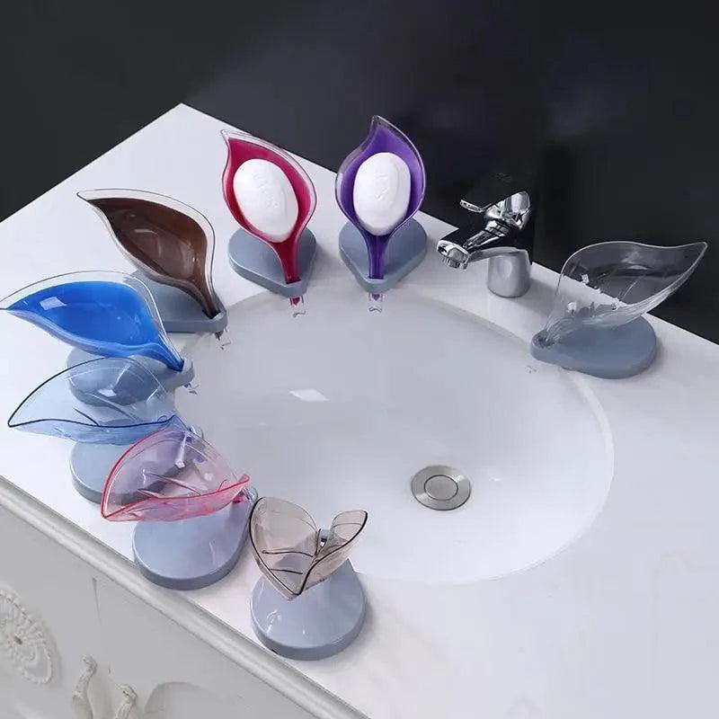 Non-slip leaf Shape Soap Box Bathroom Soap Holder Dish Storage Plate Tray Soap Holder Case Kitchen Supplies Bathroom Accessories Soap Dishes Sponge Container with Suction Cup Leaf Shape Self Draining for Bathroom Kitchen Sink Stevvex