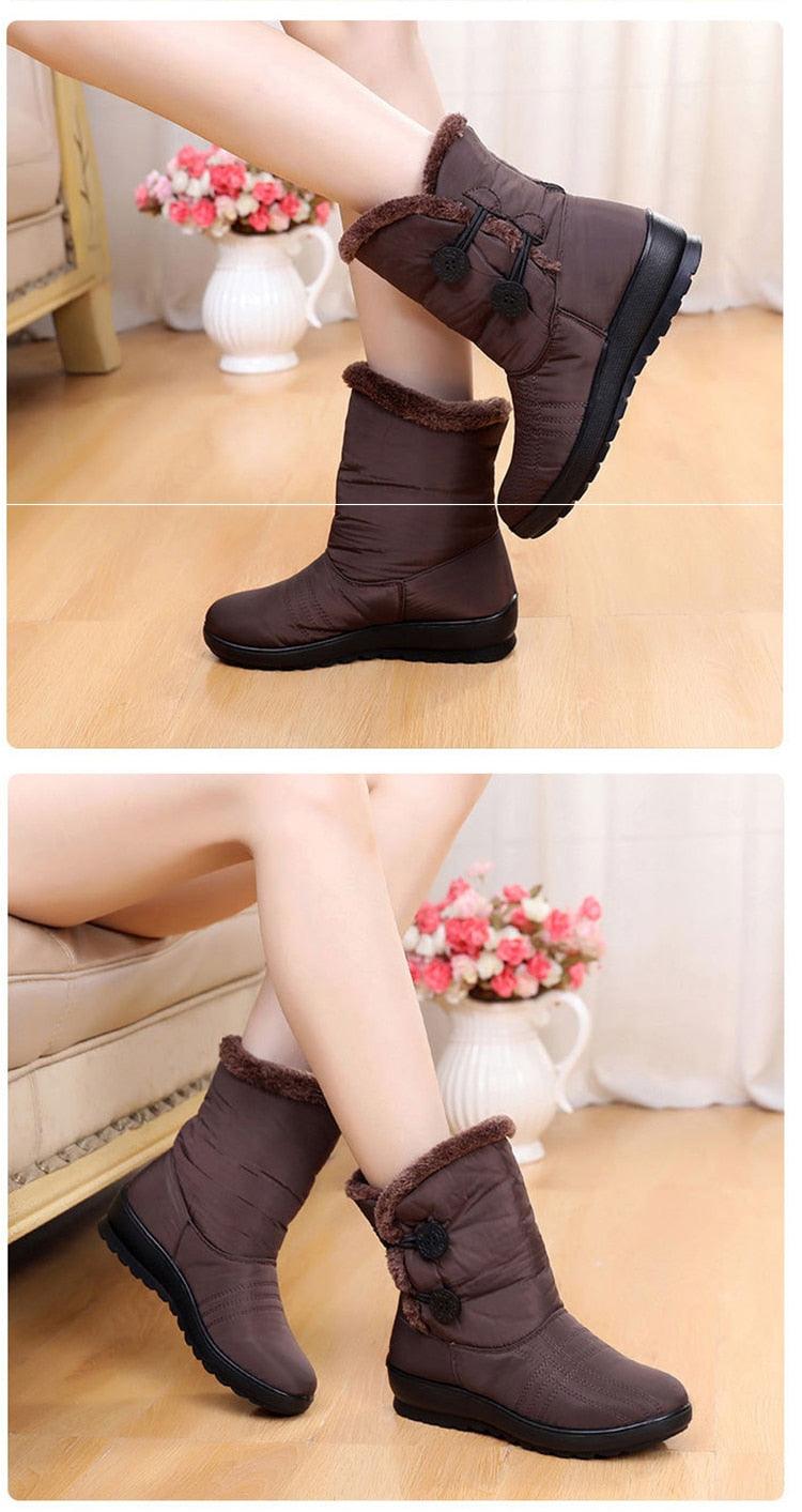 Non-Slip Snow Boots New Womens Warm Winter Boots Waterproof Shoes Winter Women Shoes Plus Velvet Cotton Boots Warm Lining Comfortable Non Slip Ankle Booties Outdoor Hiking Walking Platform Shoes Stevvex