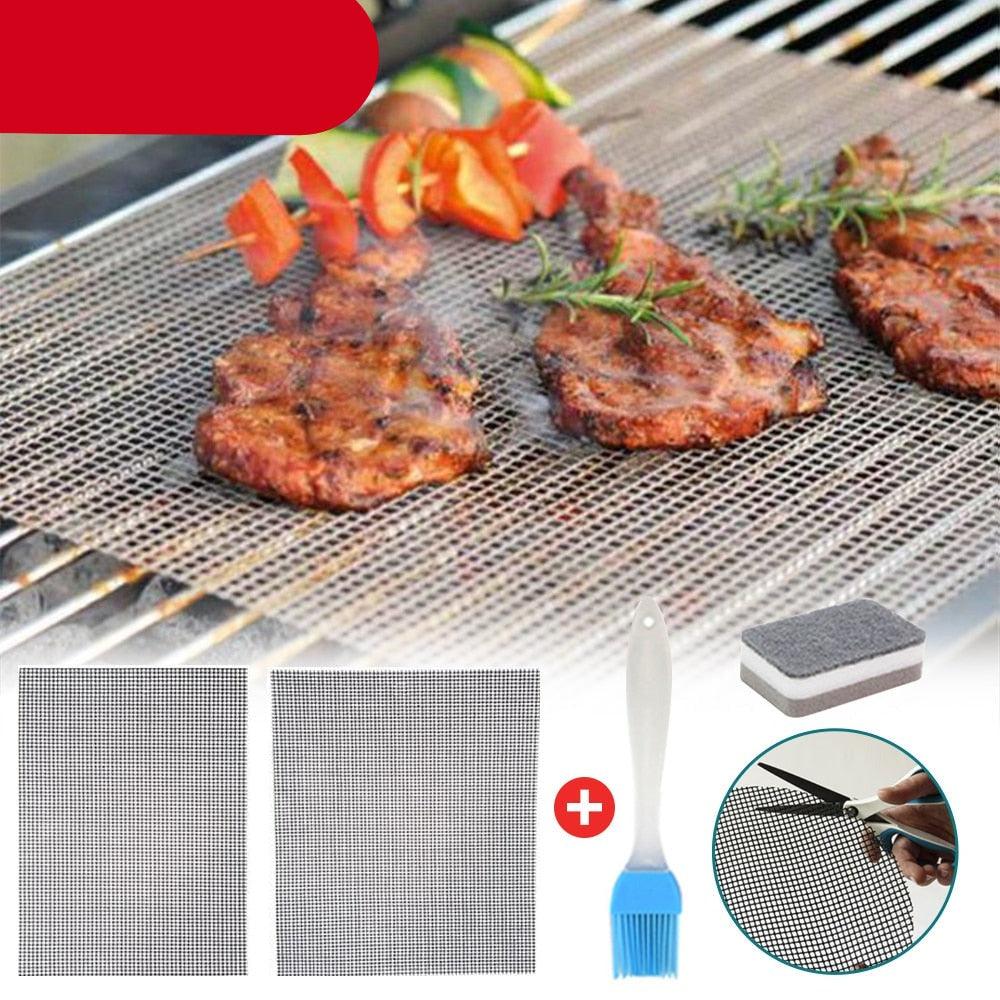 Non-stick Barbecue Mesh Mat Reusable Heat Resistance BBQ Baking Net Pad Kitchen Cooking BBQ Mat Liner Accessories Outdoor BBQ Tool  Non Stick BBQ Grill Mats Reusable BBQ Grilling Sheets Silicone Brush Easy to Clean BBQ Accessories Stevvex