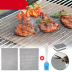Non-stick Barbecue Mesh Mat Reusable Heat Resistance BBQ Baking Net Pad Kitchen Cooking BBQ Mat Liner Accessories Outdoor BBQ Tool  Non Stick BBQ Grill Mats Reusable BBQ Grilling Sheets Silicone Brush Easy to Clean BBQ Accessories Stevvex