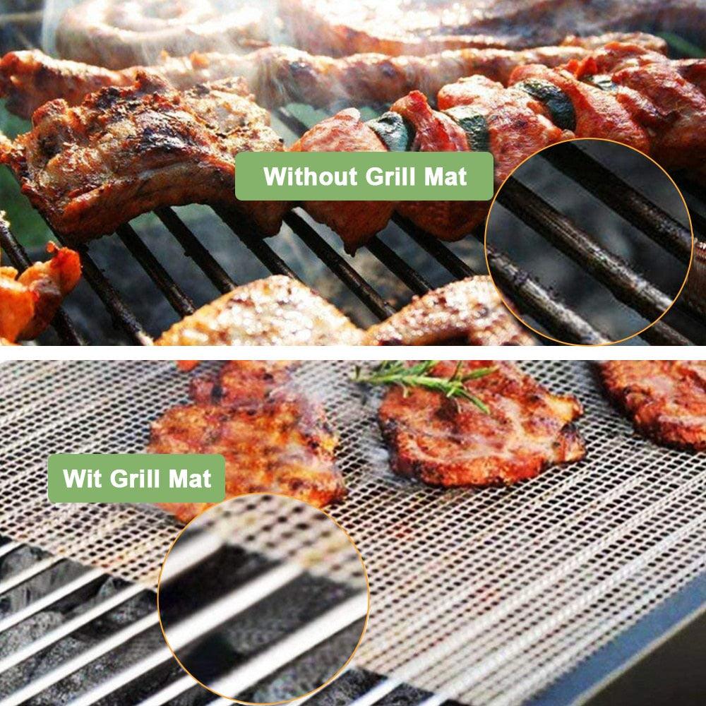 Non-stick Barbecue Mesh Mat Reusable Heat Resistance BBQ Baking Net Pad Kitchen Cooking BBQ Mat Liner Accessories Outdoor BBQ Tool  Non Stick BBQ Grill Mats Reusable BBQ Grilling Sheets Silicone Brush Easy to Clean BBQ Accessories Stevvex
