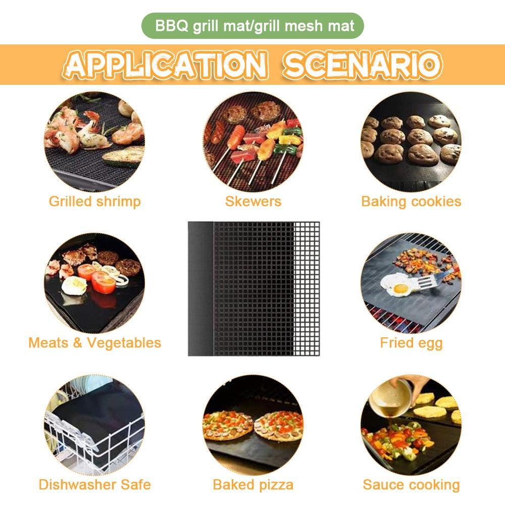 Non-stick Barbecue Mesh Mat Reusable Heat Resistance BBQ Baking Net Pad Kitchen Cooking BBQ Mat Liner Accessories Outdoor BBQ Tool  Non Stick BBQ Grill Mats Reusable BBQ Grilling Sheets Silicone Brush Easy to Clean BBQ Accessories Stevvex