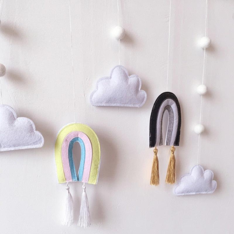 Nordic Healthier Style Cute Felt Clouds Shape Handmade Wall Hanging Fairy Tales Ornament Wooden Stick Tassel Pendant Hanging Ornaments For Kids Room Decoration Photography Props Stevvex