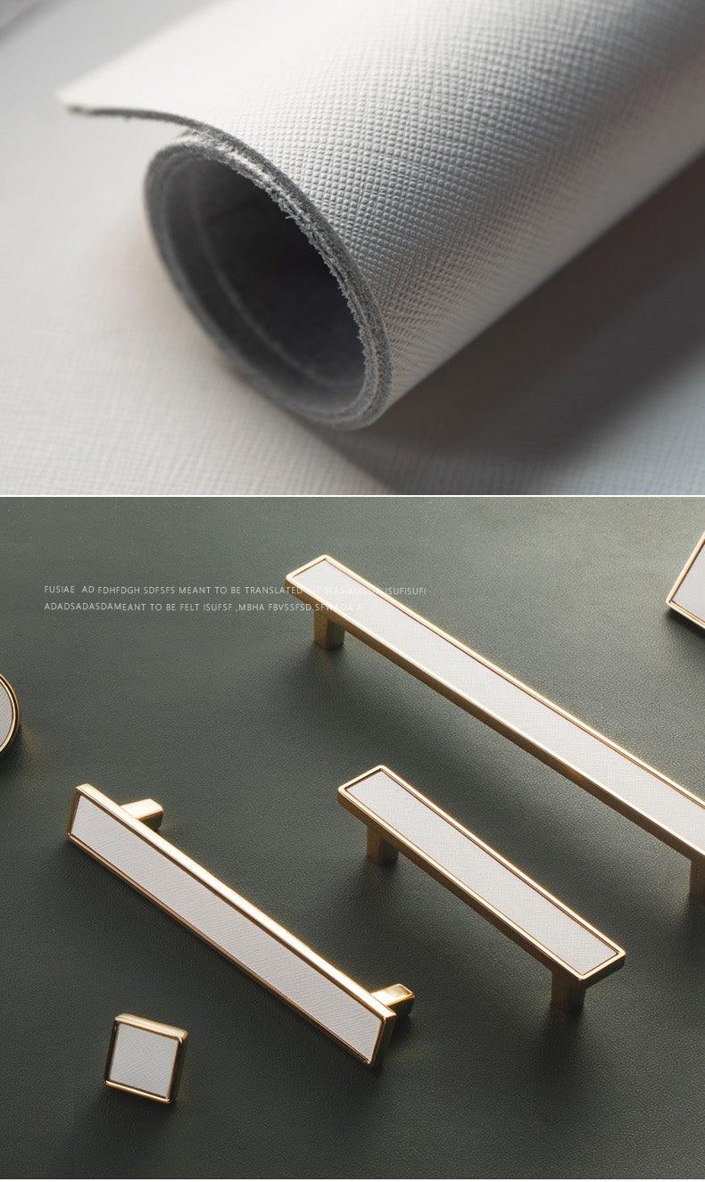 Nordic Luxury Drawer Knob Gold Wardrobe Cupboard Cabinet Handle Kitchen Door Pulls White Genuine Leather Furniture Knob Hardware Hole Center Modern Luxury Tree Bark Speckle Texture Cabinet Pull Hardware for Bedroom Kitchen Stevvex
