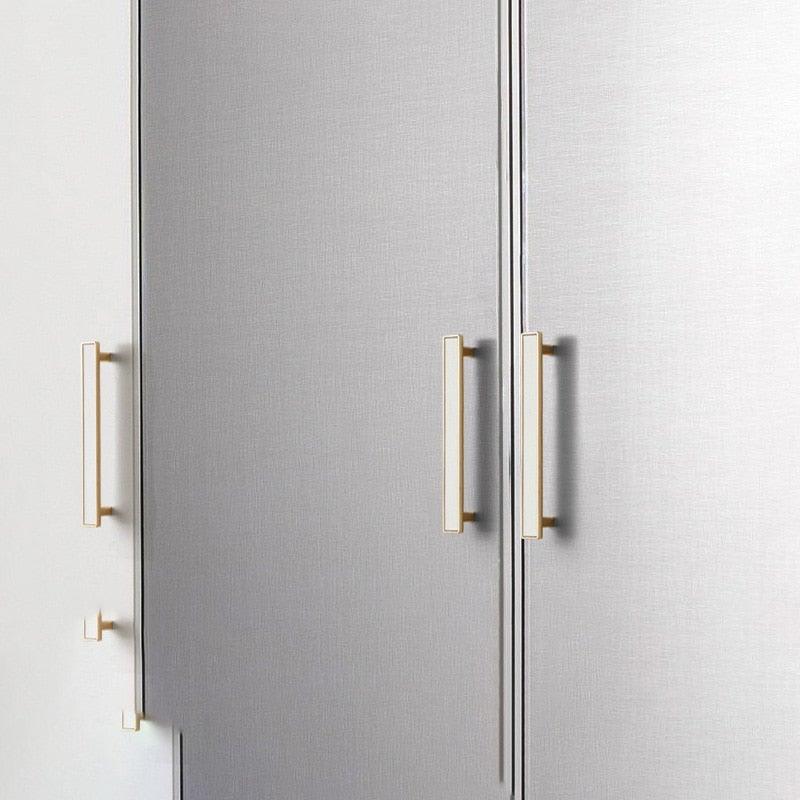 Nordic Luxury Drawer Knob Gold Wardrobe Cupboard Cabinet Handle Kitchen Door Pulls White Genuine Leather Furniture Knob Hardware Hole Center Modern Luxury Tree Bark Speckle Texture Cabinet Pull Hardware for Bedroom Kitchen Stevvex