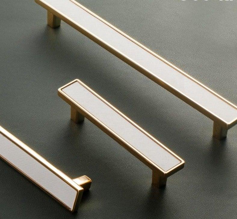 Nordic Luxury Drawer Knob Gold Wardrobe Cupboard Cabinet Handle Kitchen Door Pulls White Genuine Leather Furniture Knob Hardware Hole Center Modern Luxury Tree Bark Speckle Texture Cabinet Pull Hardware for Bedroom Kitchen Stevvex