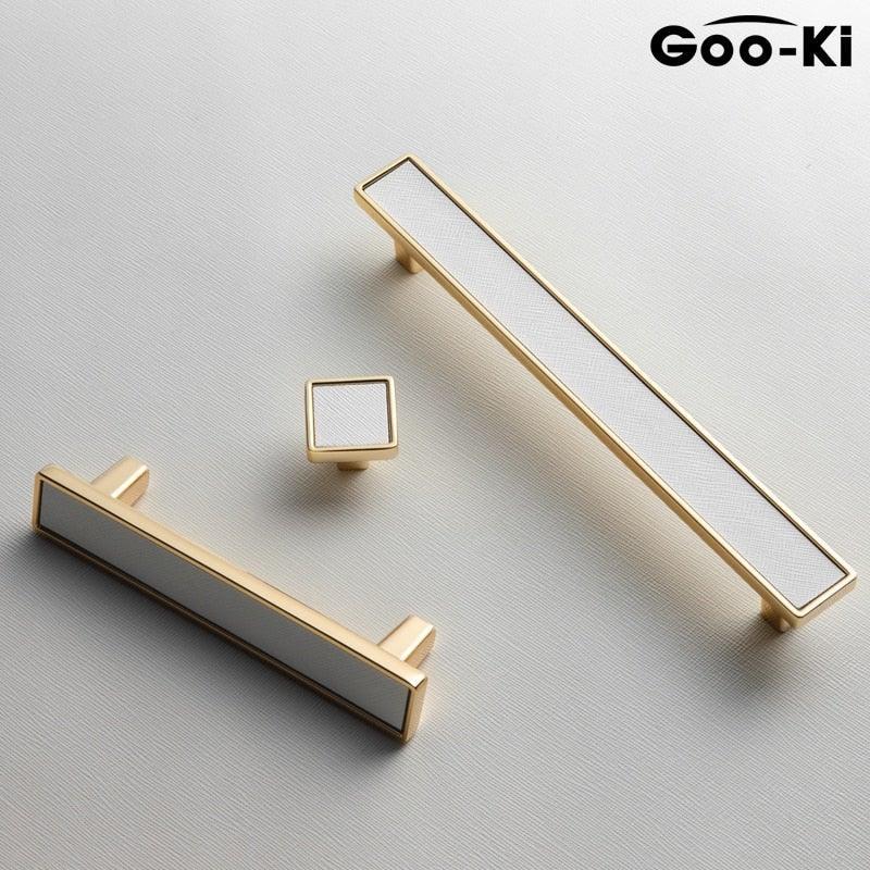 Nordic Luxury Drawer Knob Gold Wardrobe Cupboard Cabinet Handle Kitchen Door Pulls White Genuine Leather Furniture Knob Hardware Hole Center Modern Luxury Tree Bark Speckle Texture Cabinet Pull Hardware for Bedroom Kitchen Stevvex