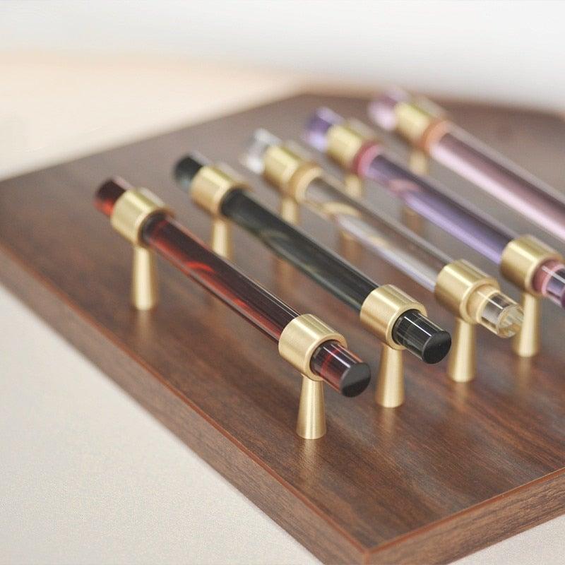 Nordic Modern Wardrobe Dresser Drawer Pull Cabinet Door Handle Knobs Cabinet Handle Pure Copper Double Hole Crystal Handle Brass Walnut Kitchen Wardrobe Cabinet Hardware Pull Handle Adjustable Hole Stevvex