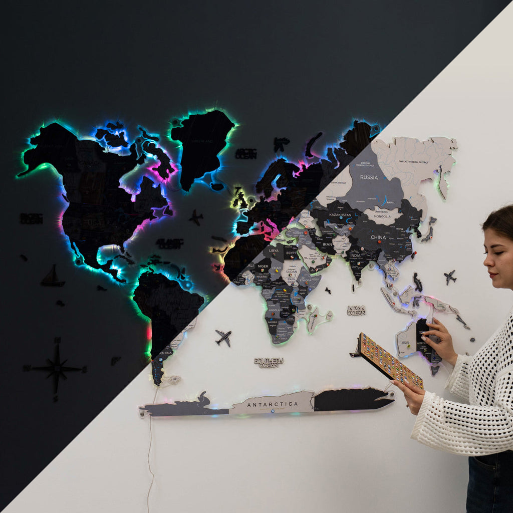 3D LUMINOUS LED Wooden World Map 2.0 Nordik - SJB-DIAMOND ELITES