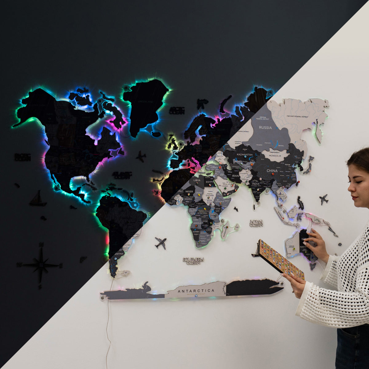 3D LUMINOUS LED Wooden World Map 2.0 Nordik - SJB-DIAMOND ELITES