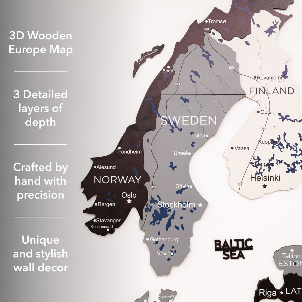 3D Europe Wooden Map Nordik Enjoy The Wood