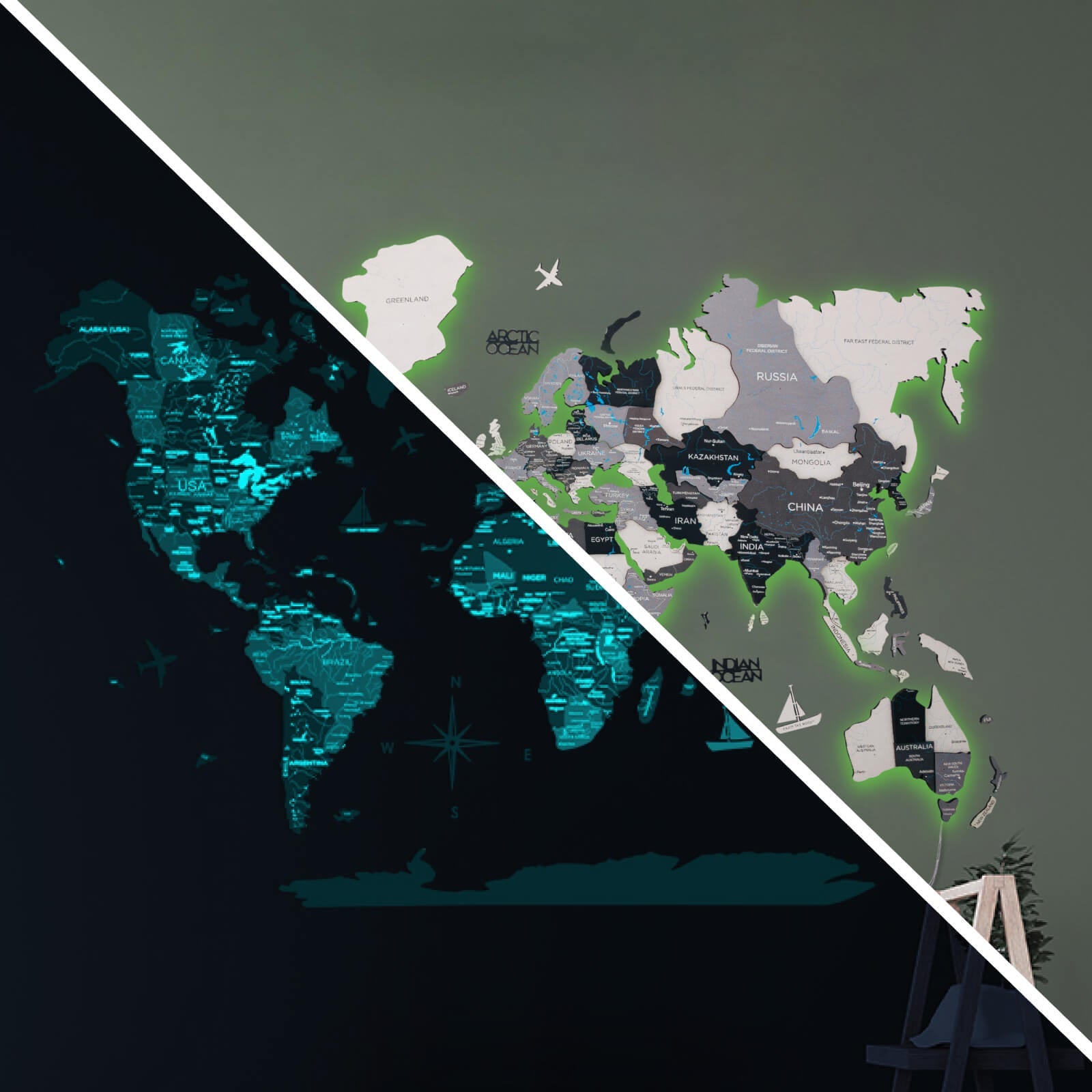 3D LED / LUMINOUS Wooden World Map 3.0 Nordik - SJB-DIAMOND ELITES