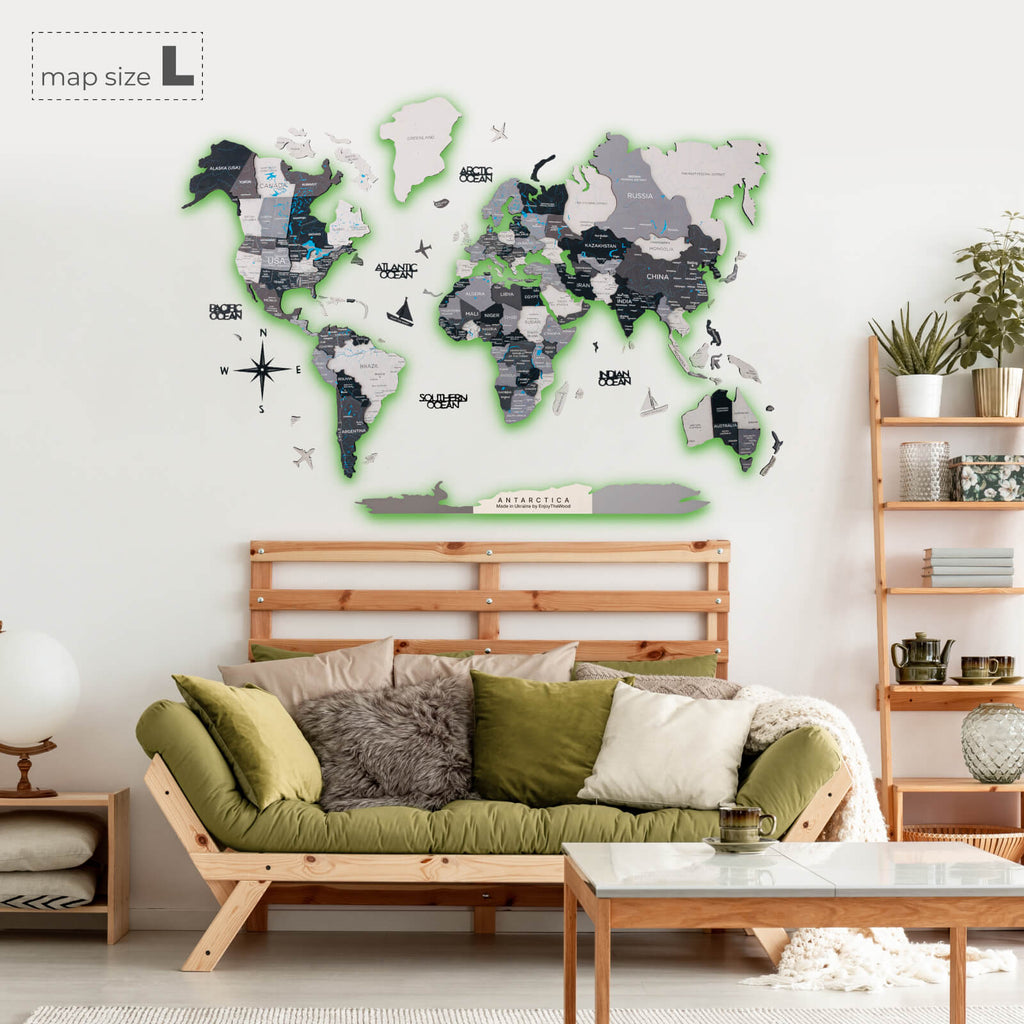 3D LED / LUMINOUS Wooden World Map 3.0 Nordik - SJB-DIAMOND ELITES