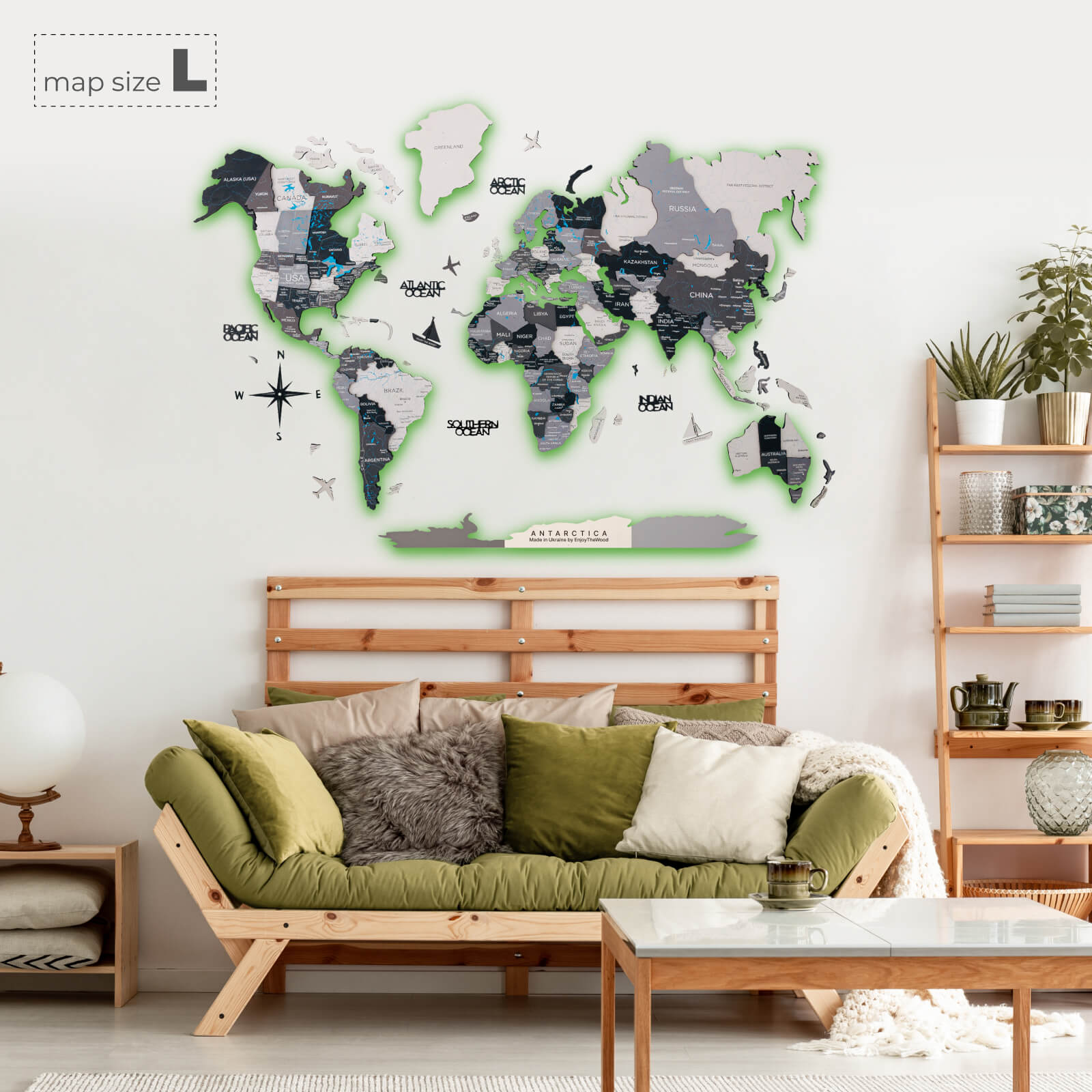 3D LED / LUMINOUS Wooden World Map 3.0 Nordik - SJB-DIAMOND ELITES