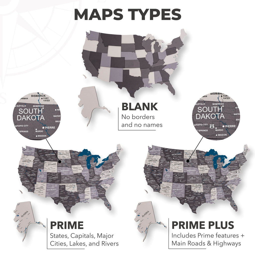 Wooden 3d Map of USA - Nordik - SJB-DIAMOND ELITES