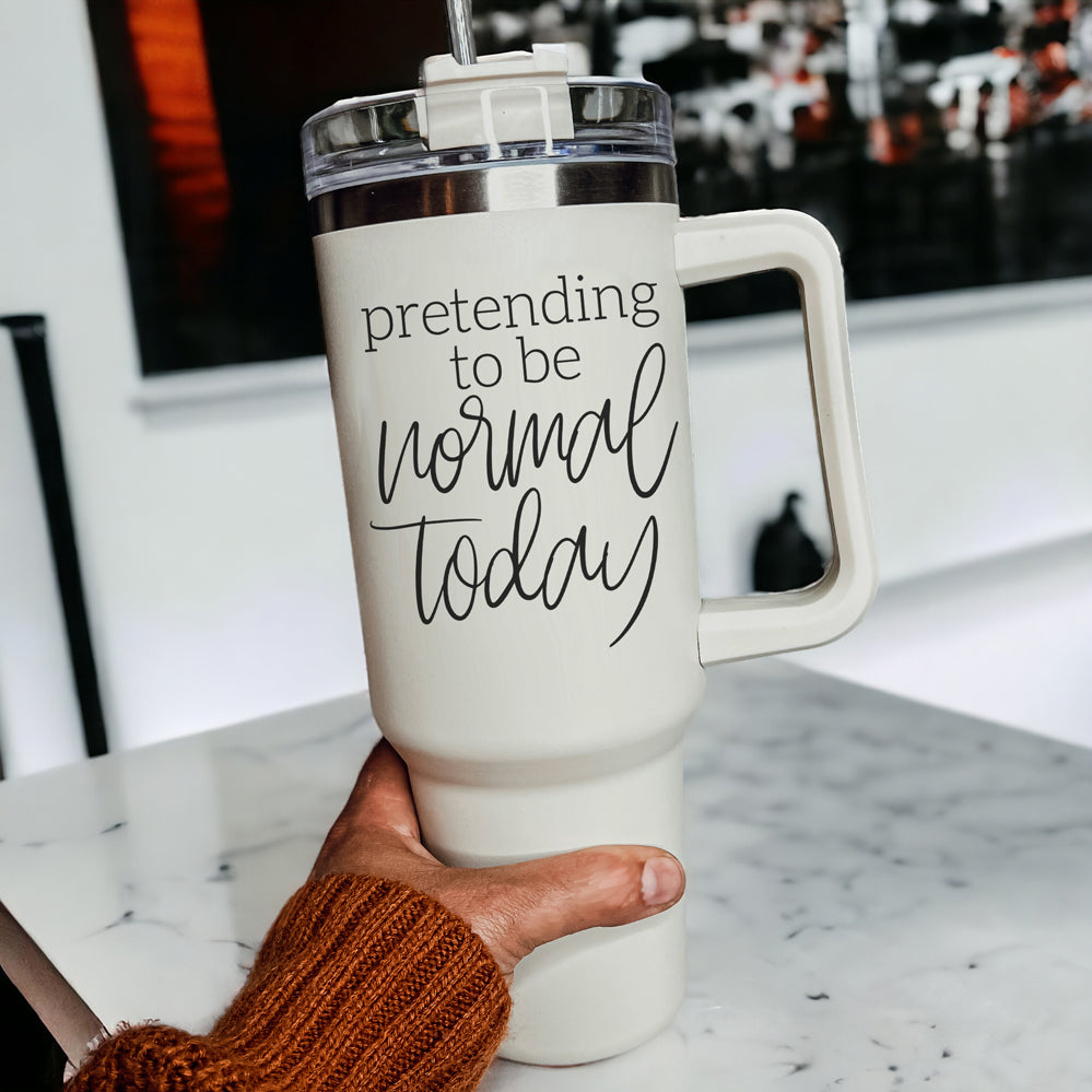 40oz Insulated Travel Tumbler Mug With Handle Lid Straw Funny Quote Double Wall BandsCo Straps