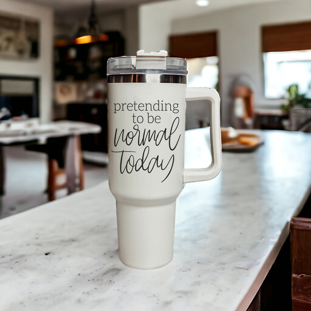 40oz Insulated Travel Tumbler Mug With Handle Lid Straw Funny Quote Double Wall BandsCo Straps