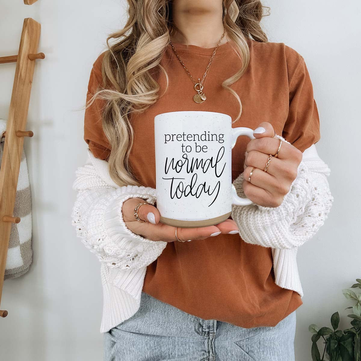 Funny Pretending To Be Normal Today 16oz Ceramic Coffee Mug Office Gift BandsCo Straps