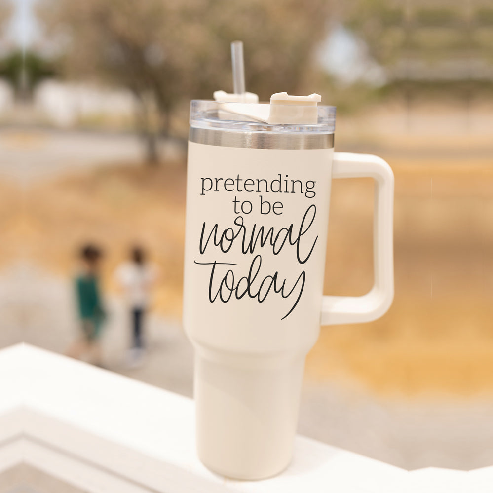 40oz Insulated Travel Tumbler Mug With Handle Lid Straw Funny Quote Double Wall BandsCo Straps