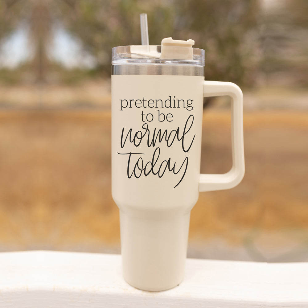 40oz Insulated Travel Tumbler Mug With Handle Lid Straw Funny Quote Double Wall BandsCo Straps