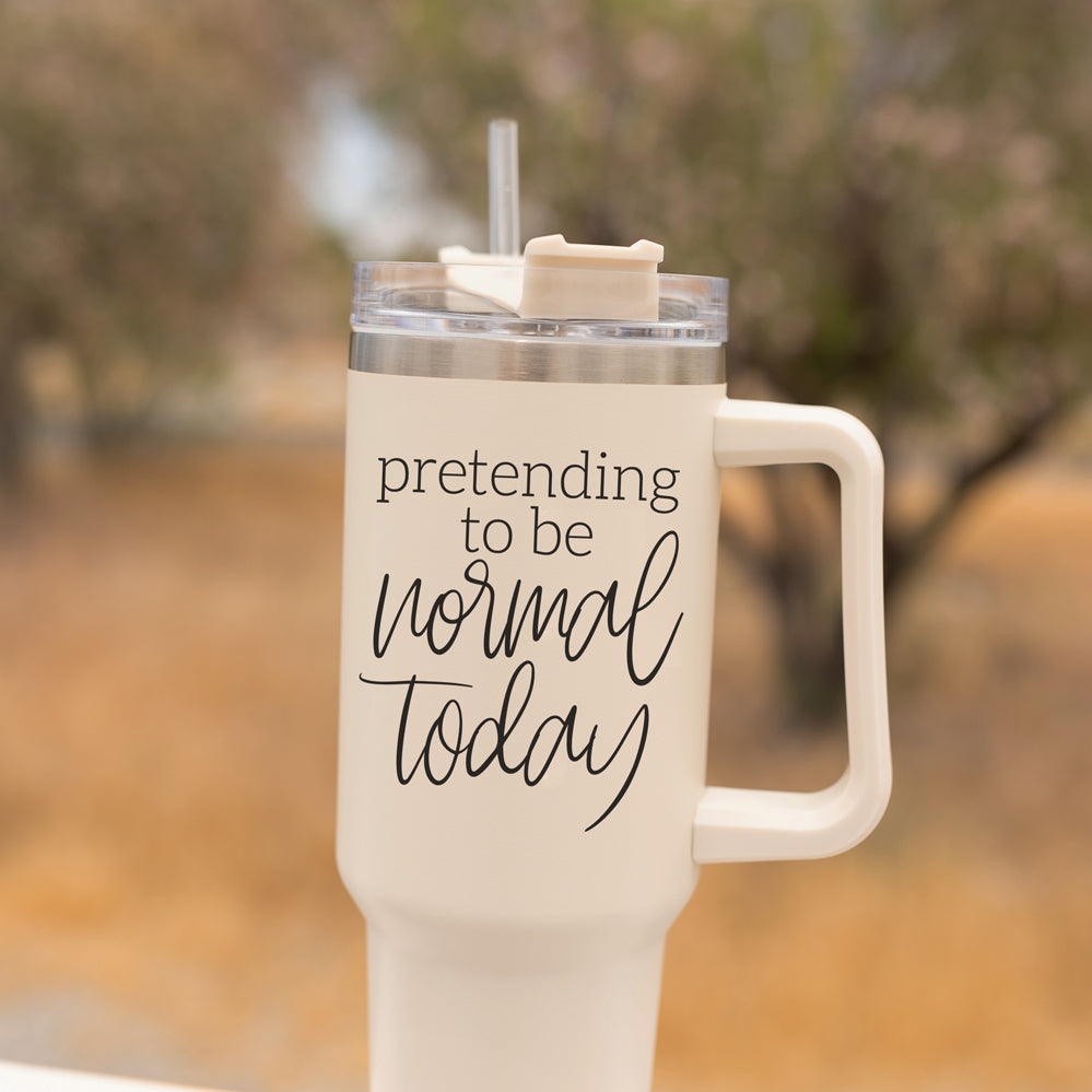 40oz Insulated Travel Tumbler Mug With Handle Lid Straw Funny Quote Double Wall BandsCo Straps