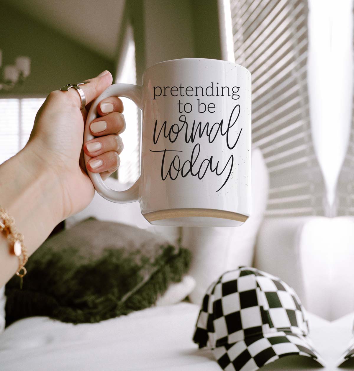 Funny Pretending To Be Normal Today 16oz Ceramic Coffee Mug Office Gift BandsCo Straps