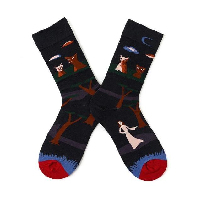 Novelty Happy Funny Women Graphic Short Socks Socks Combed Out Of Pure Cotton Art Abstract Oil Painting Socks French Style Crew Socks For Men And Women Stevvex