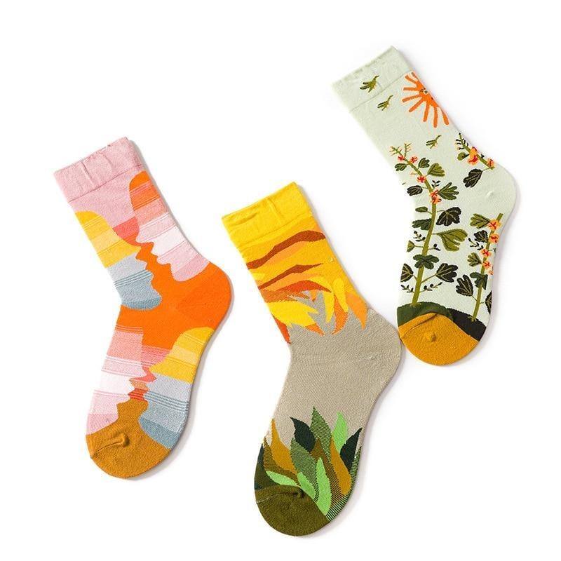Novelty Happy Funny Women Graphic Short Socks Socks Combed Out Of Pure Cotton Art Abstract Oil Painting Socks French Style Crew Socks For Men And Women Stevvex