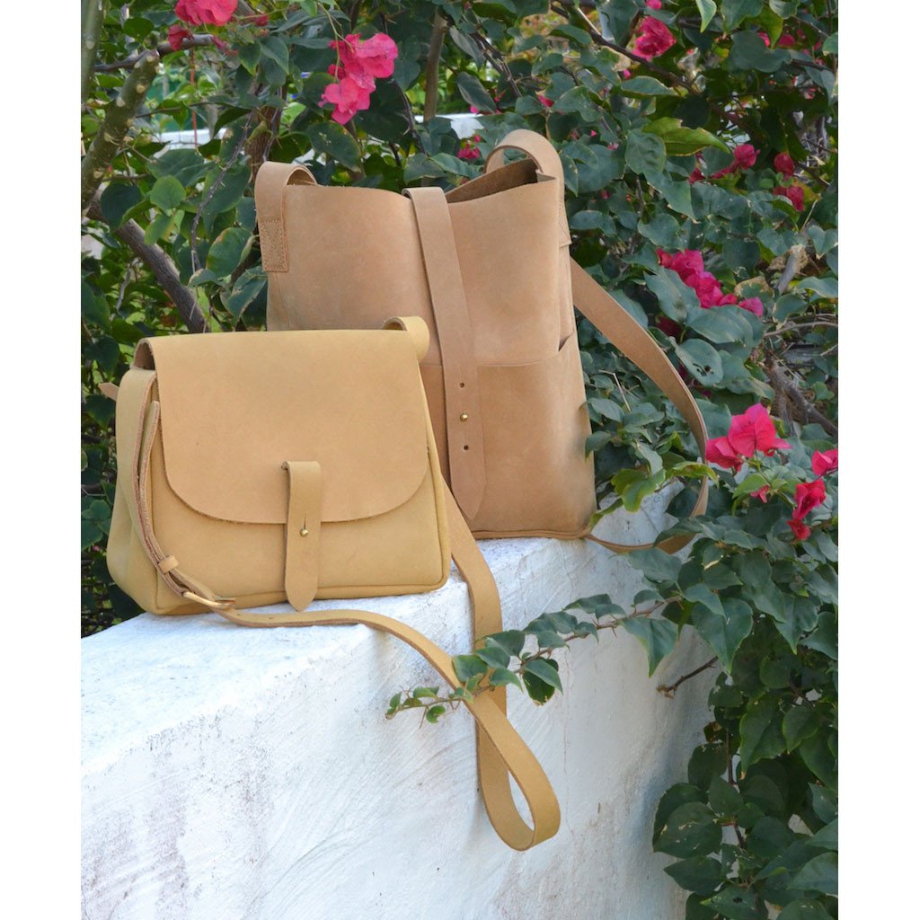 Nubuck Leather Bucket Bag Handcrafted Kenya Upcycled Neutral Everyday Tote BandsCo Straps