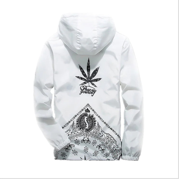 Hooded Jacket with Harajuku Leaf Print for Couples Pi-Mart