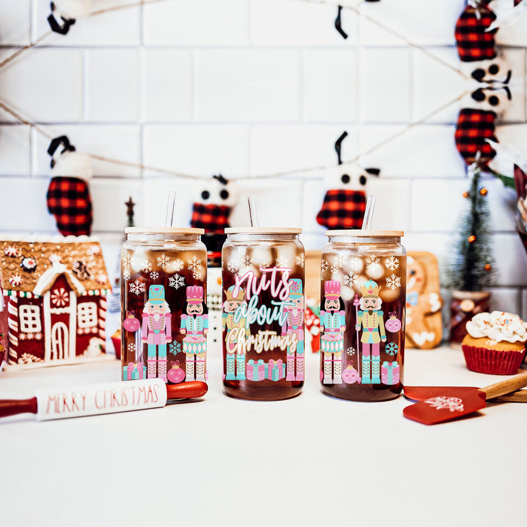 Nutcracker Pastel Holiday Nuts 17oz Tin Festive Christmas Gift Jar For Parties BandsCo Straps
